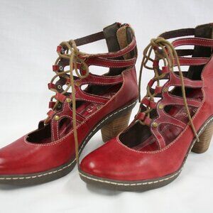 Spring Step L' Artiste Red leather Lace Up 3" heals EU 38